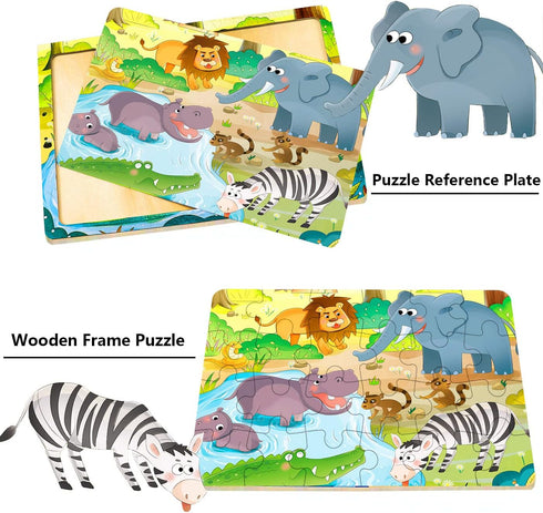 Puzzles for Kids Ages 3-5, 24 Piece Colorful Wooden Puzzles, Educational Toys for Boys and Girls