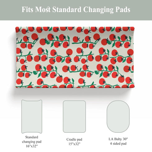 Summer 32''16'' Sweet Red Tomatoes Baby Changing Pad Covers for Boy Girl Cute Cherry Tomato Fitted Changing Table Cover