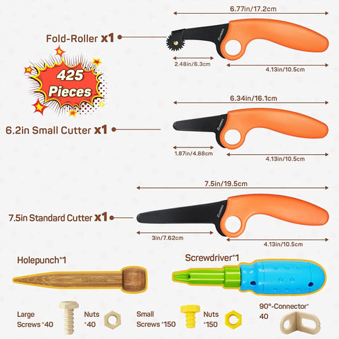 Cardboard Construction Kit for Kids, 425 Piece Crafting Activities, Inventable Cardboard Cutter with Building Tools