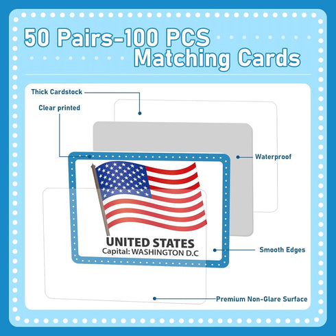 gisgfim 50 Pairs Memory Matching Game, Flags of The World Concentration Games for Kids and Adults, Fun & Fast Learning