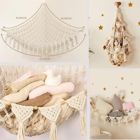 YJWZWE Hammock 47.2 Inch Stuffed Animals Toy Storage Wall Hanging Net Corner Hanging Organizer Bedroom Plush Toy Holder