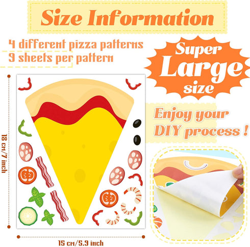 Make a Pizza Stickers, Pizza Crafts Pizza Party Supplies Decorations Pizza Party Favors for DIY Arts Birthday Games (36 Sheets) by Zonon