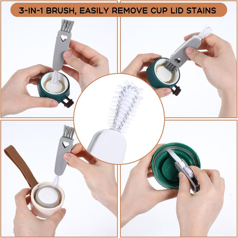 Apausvcm 4Pcs 3 1 Set in Cup Lid Cleaning Brush, Crevice Cleaning Brush Mini Multi-Functional Clean Brushes Portable