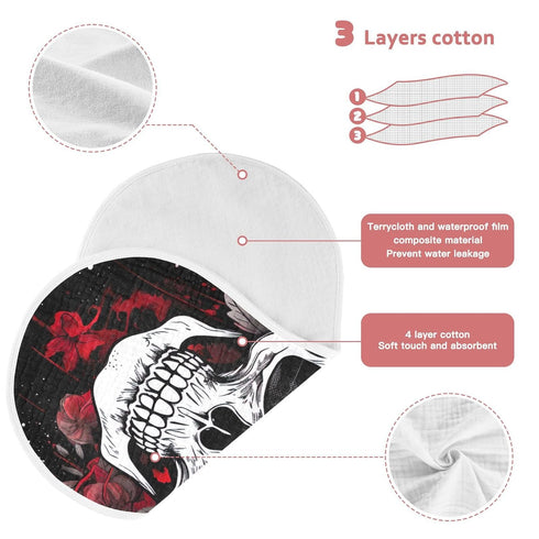 Set 2, 11 x22 Inch Kigai Flower Halloween Sugar Skull Muslin Baby Burp Cloths, Large Absorbent Cotton Muslin Burp