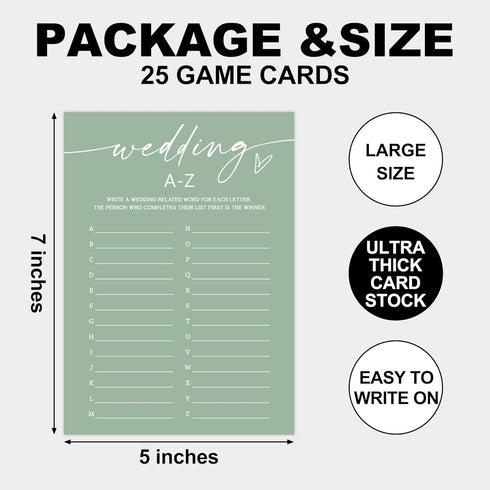 Green Theme Bridal Shower Games for 25 Guests, Wedding A-Z Games, Advice Cards for Reception, Engagement Party Supplies