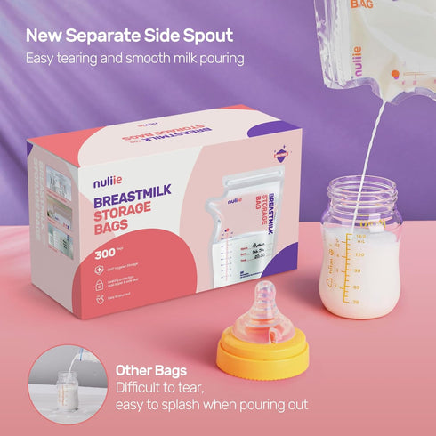 300 8 OZ Nuliie Pcs Breastmilk Storage Bags Freezer, Breast Milk Storing Bags, BPA-Free, Milk Storage Bags with Pour