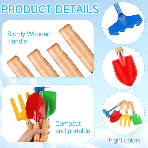 Motionchic 8" Gardening(48 Kids Gardening Tools, Metal Beach Sandbox Digging Toys with Wooden Handle, Including Shovel
