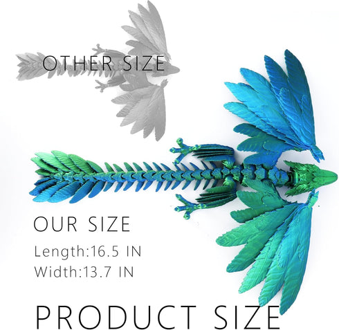 ACOCOFE 3D 16 inch 3D Printed Dragon Feathered Wyvern Toy, Large Fidget Articulated Dragon with Wings, Large Desktop