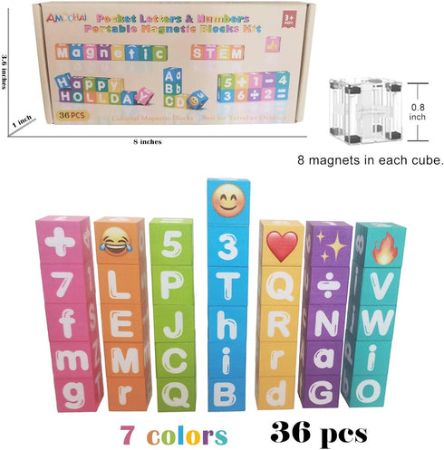 amdohai 216 36 Portable Magnetic Letters Blocks Magnetic Alphabet & Numbers Montessori Learning Toys for Kids
