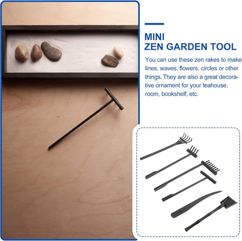 NUOBESTY 6pcs Mini Zen Garden Rake Tool Set, Desktop Sand Rock Push Drawing Pen Accessories for Zen Garden