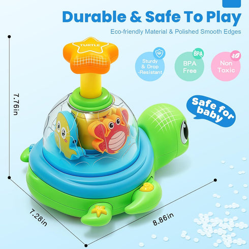 6-12 1 Tummy 7 8 9 10 11 Baby Crawling Toys Months, Musical Light-up Toys for Year Old, Press to Spin Turtle for Cause