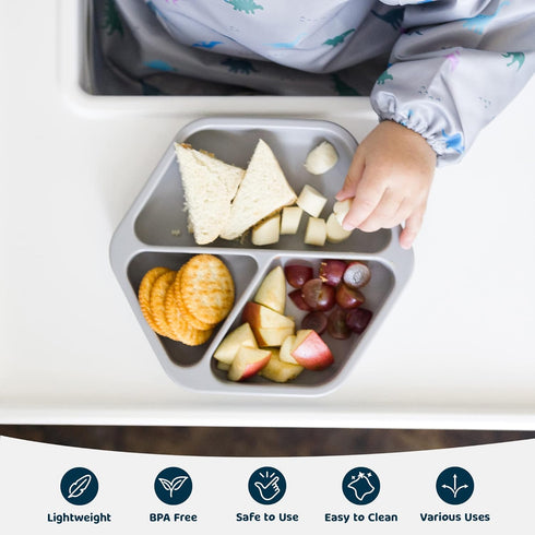 Tiny Twinkle Silicone Suction Baby Plate, Divided Dish for First Foods, Grey Plate for Self-Feeding Toddlers