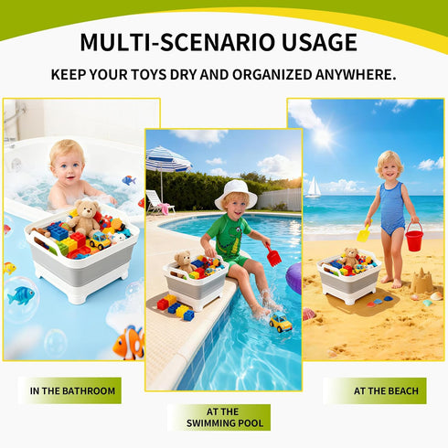 Bath Toy Storage Basket Bin: Collapsible Bathtub Toys Holder Bucket & Portable Bathroom Shower Caddy Organizer