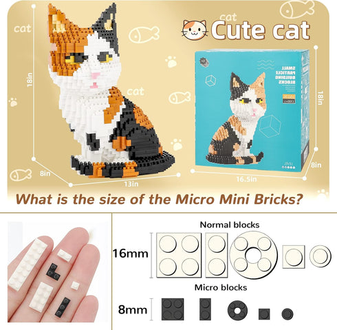Sets 1300 3D QLT QIAOLETONG Cat Mini Building Blocks Cute Animals for Goodie Bags, PCS Micro Mini Building Toy DIY