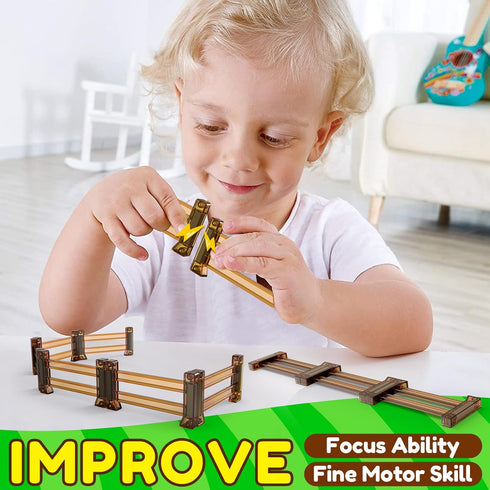 18pcs Oriate Farm Animals Fences Magnetic Tiles, Magnet Fencing Compatible Garden Farming Zoo Dinosaur, Kids Magnetic