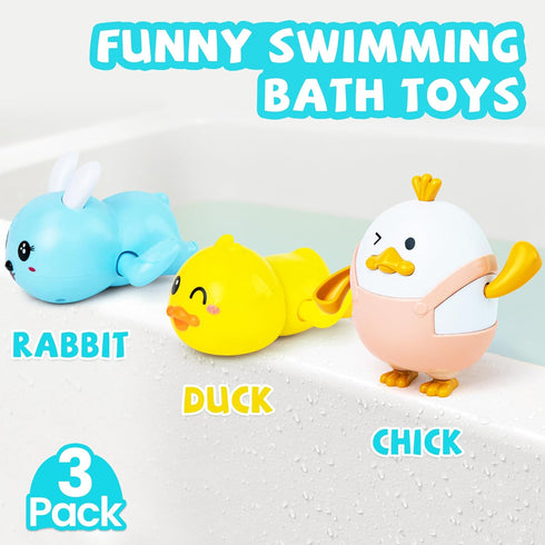 Set 3 1 2 3 Easter Basket Stuffers - Easter Gifts for Kids - of Wind Up Bath Toys - Easter Egg Fillers - Floating Pool