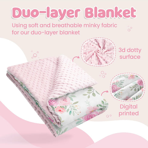30 40 Inches Floral Minky Baby Blanket x for Girls, Soft Plush Receiving Blanket with Dotted Back, Gift for Newborn