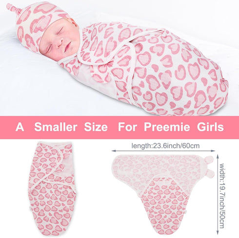3 Pack Preemie Swaddle Blanket with Hat Set, Baby Receiving Blanket for Preemie Newborns