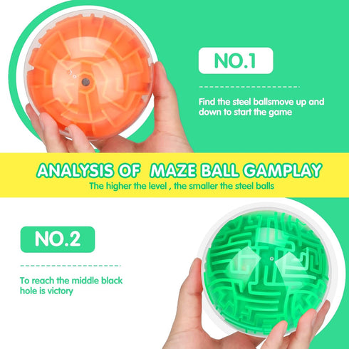 2 Pieces 3D Maze Ball Puzzle, Gravity Maze Brain Teasers, Educational Toys for Students Teens Adults (Green, Orange)
