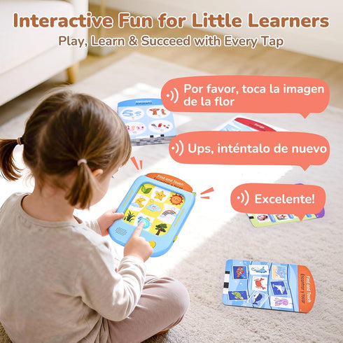 106 20 2-6 JoyCat Bilingual Kids Learning Tablet, Pages Spanish & English Talking Cards with Interactive Games