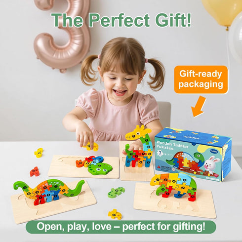 YySiRui 9 3-5 3-5 Pieces Montessori Wooden Puzzles for Toddlers - Jigsaw Puzzles in Gift Box, Educational Learning Toys