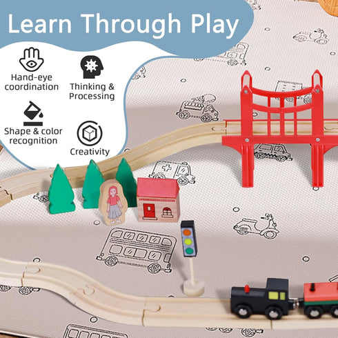 Set, 39Pcs Set Wooden Train Track Toddler Railway Bridge Toy Train with Magnetic Trains, Birthday Gift Ideas for Kids