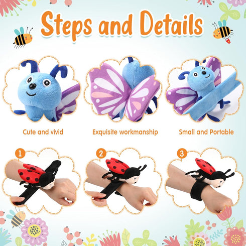 Gemscream 6 8 Inch Pcs Stuffed Animal Slap Bracelets for Kids, Small Classroom Prizes Toy, Animal Wrist Cute Snap