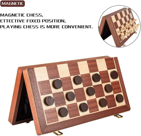 15 Inches Set (2 1) Packed -24 -2 Set AMEROUS Magnetic Wooden Chess & Checkers in - Folding Board -Gift Box Cherkers