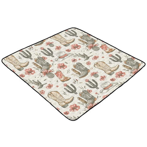 KICPOAY 50 50 Baby Play Mat Cowboy Boot Hats Western x Playpen Mats for Floor Play Gym Crawling Mat Non-Slip Cushioned