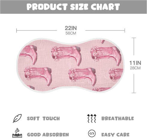 Mazeann 1 Pack Western Cowgirls Boots Pinks Burp Cloths Baby Boys Girls Absorbent Soft Cotton Burping Cloths Rags