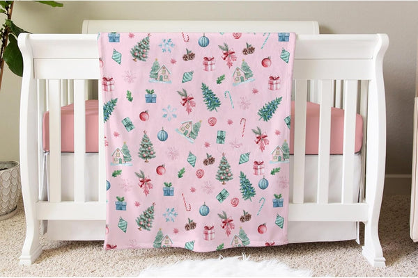 SqtmuHLuo Pink Christmas Baby Blanket for Boys Girls Christmas Tree Candy Gift Watercolor