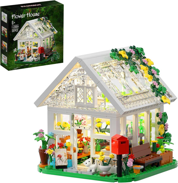 Flower House Building Set, Creative Garden Playset Toy with LED Light, Build