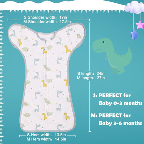 JULYFIRE 2 Pack 2 2 1 100% 3-6 Transition Swaddle with Way Zipper, in Arms in/Out Transitional Arms Up Swaddle, Cotton