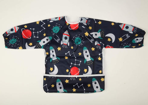 Baby Bib Sleeved Shirt With Pocket for Toddler Painting Drawing (Rocket) - 1-3 years old