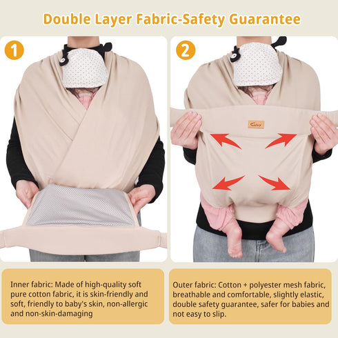 CUBY Baby Wraps Carrier Sling, Baby Carrier for Newborns and Toddlers,Skin-Friendly and Soft Front Baby Carrier Wrap