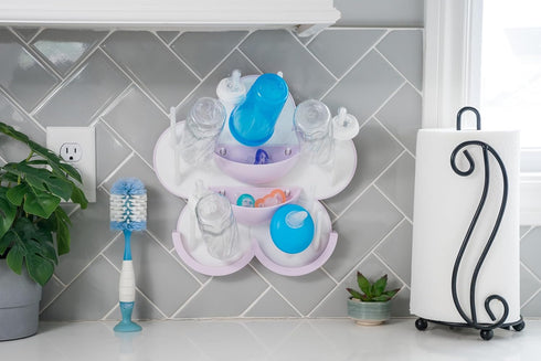The Bottle Blossom 2 - Wall Mounted Baby Bottle Drying Rack for Bottles, Cups, Sippy Cups, Vertical Wall Hanging, Space