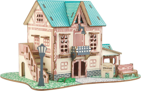 3D Wooden House Puzzles for Adults, Wooden Starry Sky Inn Building Model, 6.8" × 5.1" × 4", No Glue Required