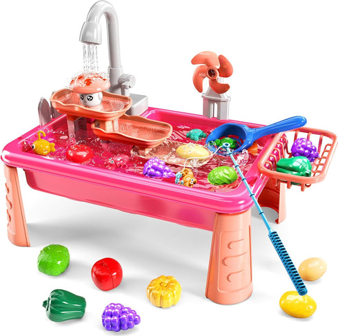 NIPLOOOW Kitchen Sink Toys Toddlers 3-5, Play Sink with with Electric Water Pump,