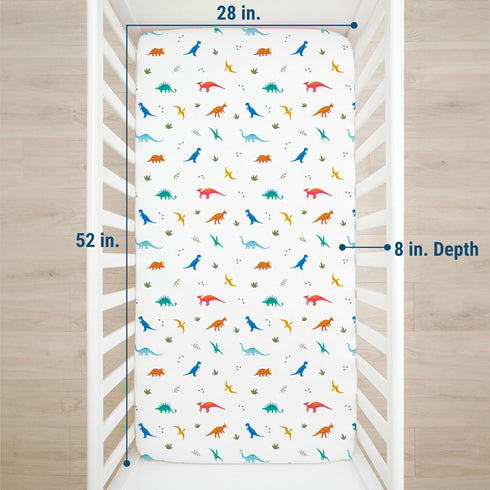 Wildkin 100% Cotton Fitted Crib Sheet, Soft & Breathable - Jurassic Dinosaurs