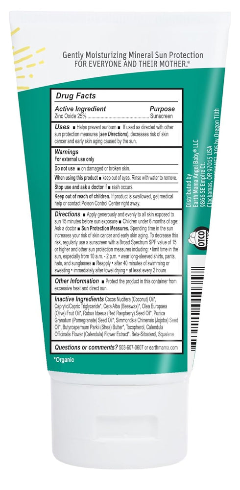 Earth Mama 40 3-Ounce (2-Pack) Baby Mineral Sunscreen Lotion SPF | Non-Nano Zinc, Natural Water Resistant Sun Cream