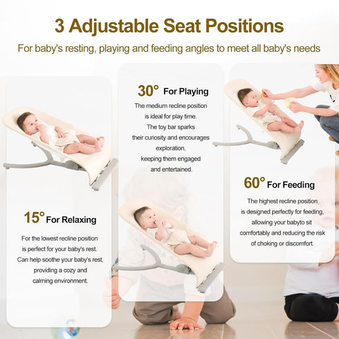 3-in-1 4 33 lbs Portable Baby Bouncer & Rocker Chair for Newborn to Toddler - Adjustable Recline Positions, Breathable