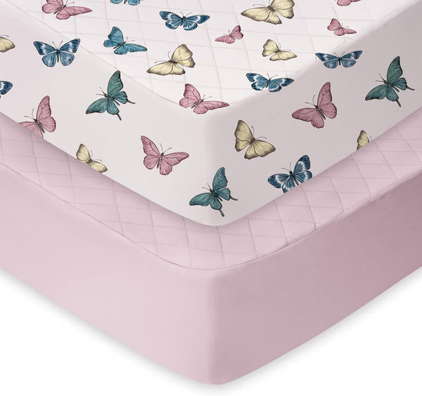 TOTCHILL Light Quilted Crib Sheets 2 Pack, Soft Fitted Sheets for Standard Crib