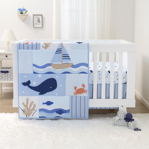 The Peanutshell 3 Piece Nautical Patch Baby Crib Bedding Set Boy, Baby