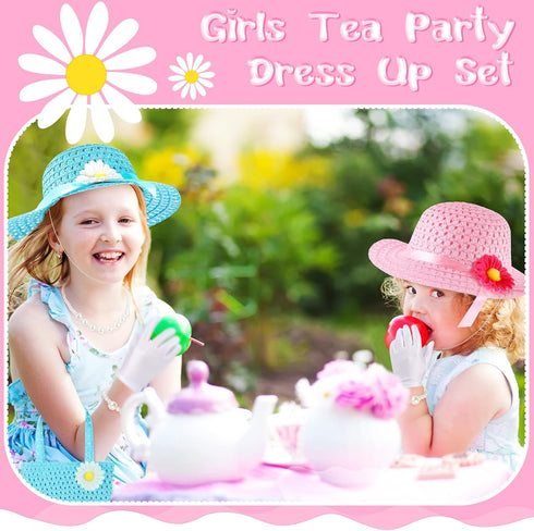 6 Sets Set 6 6 6 6 Set Zhanmai Girls Tea Party Dress Play Includes Daisy Tea Party Hats, Straw Purse, Pairs Gloves