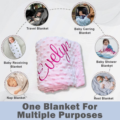 Monogrammed 28 34-inch Embroidered Blanket Baby Beautiful Large Personalized for Boys and Girls Soft Polyester