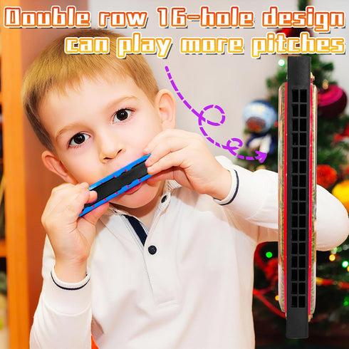 12Pcs Harmonicas,16 Kids Holes Cartoon Harmonica Toy with Double Row for Toddlers,Beginners,Musical Instrument,Easter
