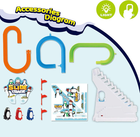 Musical Penguin Orbit Chasing Race Track Game Set - Playful Roller Coaster Playset with LED Lights