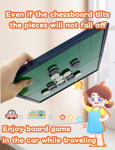 2-Player Reversi,Strategy Classic Family Board Game Reversi Brain Teaser STEM Math Skills,Folding Magnetic Board