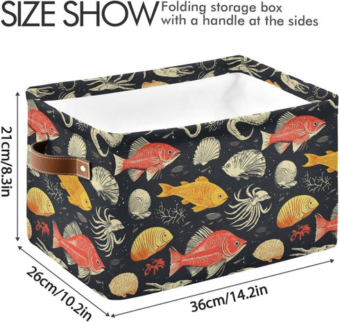 CWUPZAY 1 Pack Salmon Squid Storage Basket Canvas Fabric Collapsible Storage Bins Box Organizer Waterproof for Home