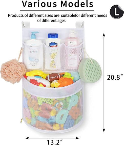 Baby Bath Toy Organizer, Quick Drying Mould Proof, Large Capacity Multi Use Bathtub Toy Storage Bag (White)